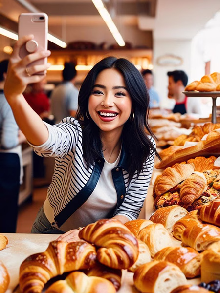 Influencer exploring the bakery