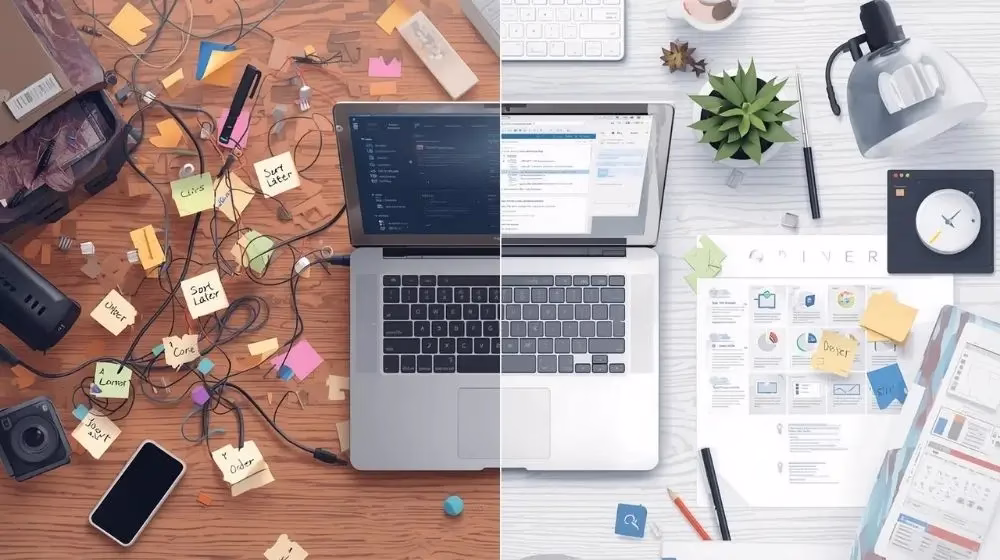 Before and after digital organisation. From messy to managed.