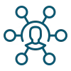 Icon of a person with connected nodes, symbolising checking business systems and workflow dependencies.