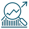 Magnifying glass over a chart, representing reviewing business performance and analyzing last year’s results.